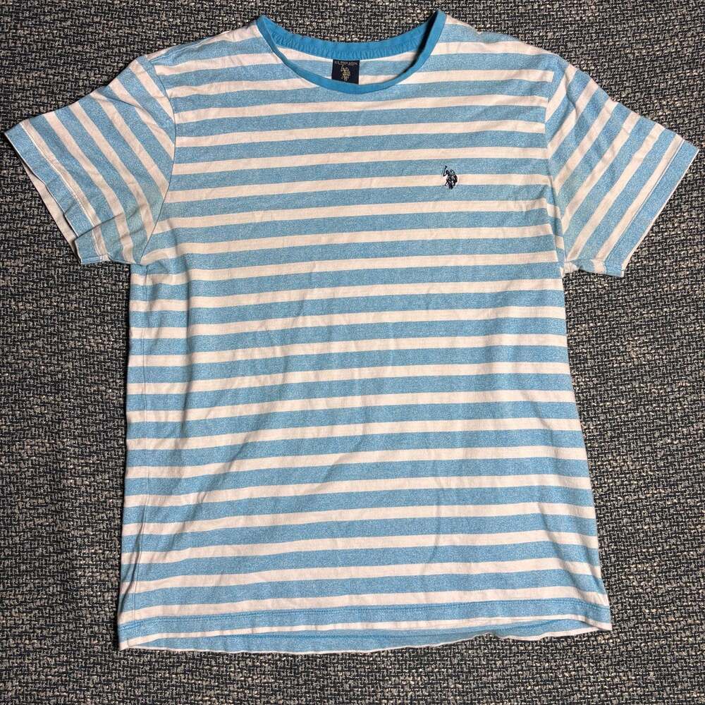 U.S. Polo Assn. Men's Blue and White Striped Crew Neck T-Shirt Vintage